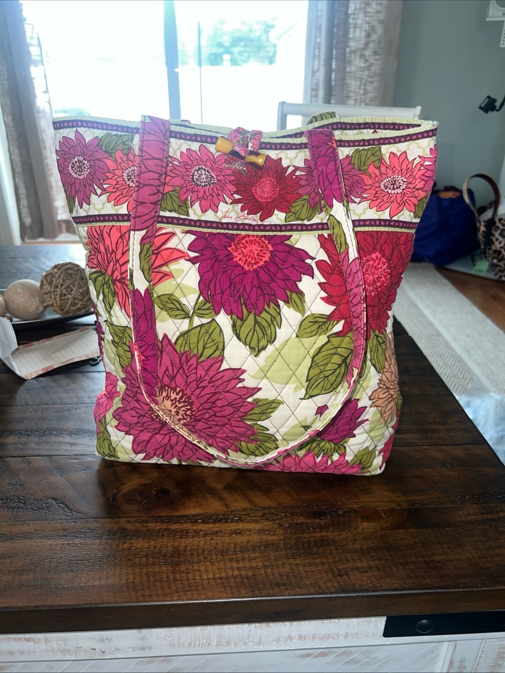 Vera Bradley Quilted Floral Tote Bag in Pink and Green